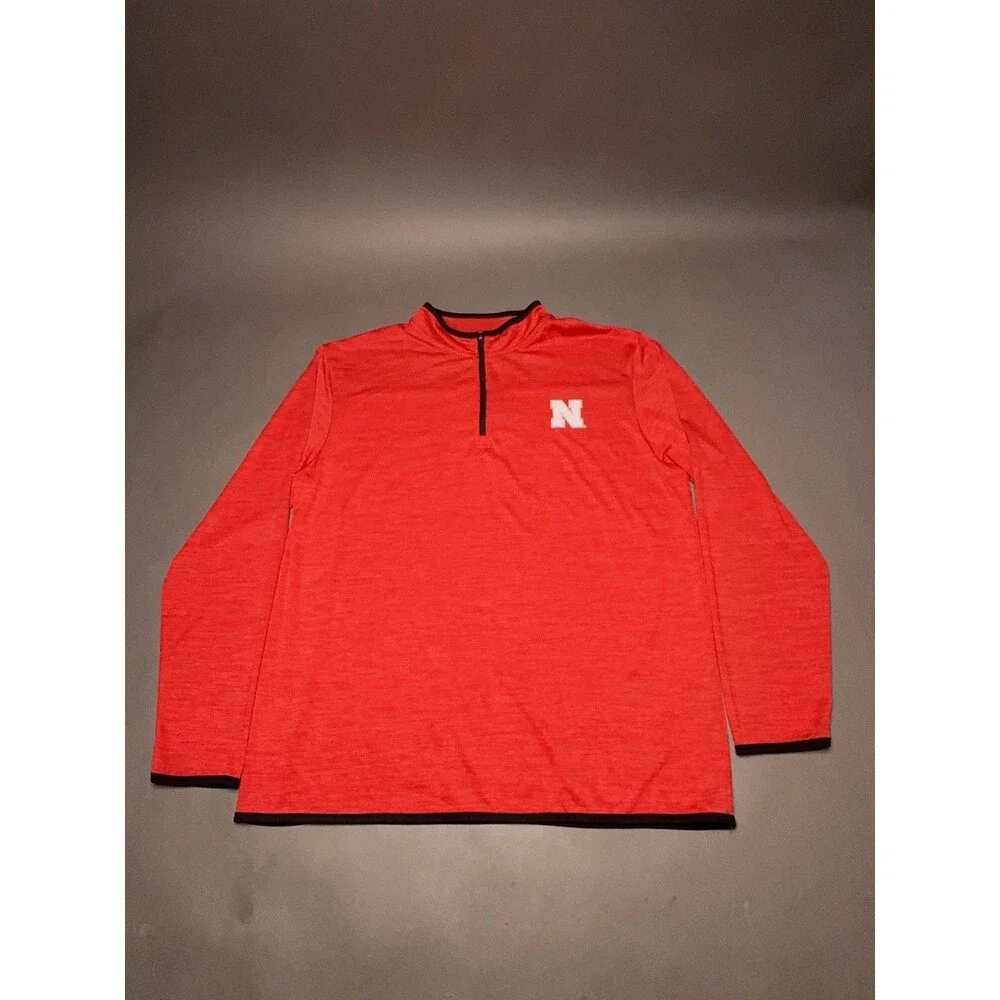 Colosseum Men's Nebraska Corn Huskers N 1/4 Zip Thin Light Jacket Red L Large
